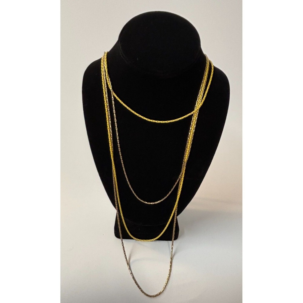 Necklace Interesting Texture Lots of Strands Artistic Yellow Enameled Vintage